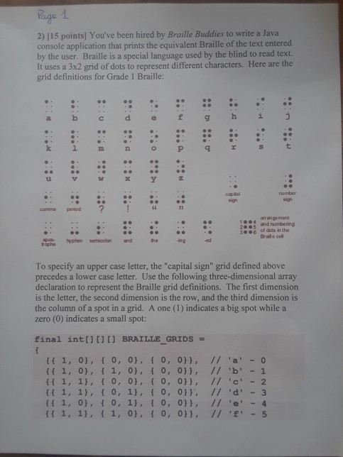  Braille code in Java age 1 2) 115 points] You've been