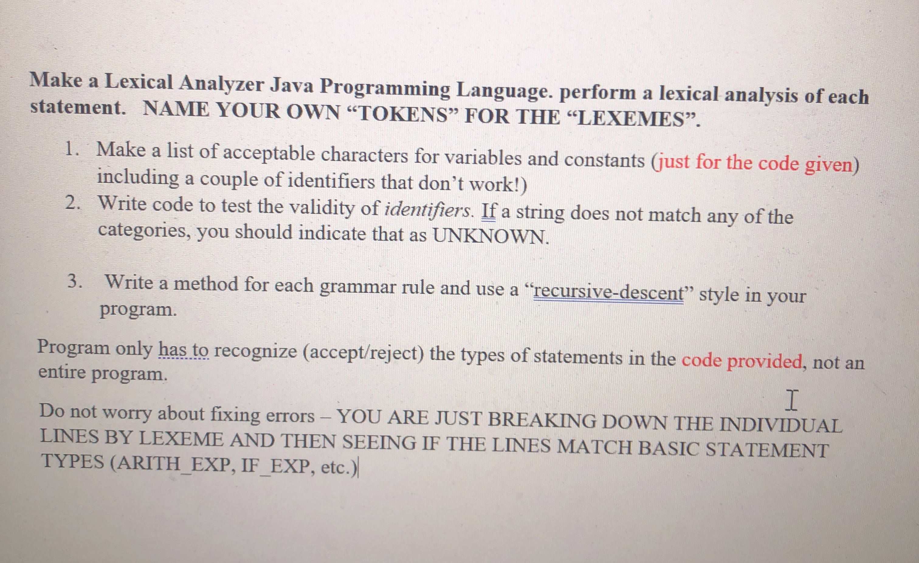  Given code for assignmentThe assignment and the given code is in