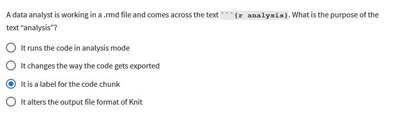  A data analyst is working in a .rmd file and comes