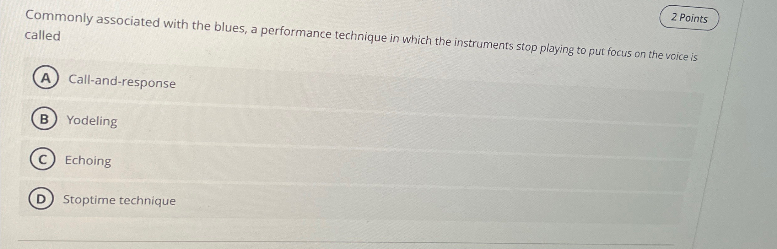  Commonly associated with the blues, a performance technique in which the