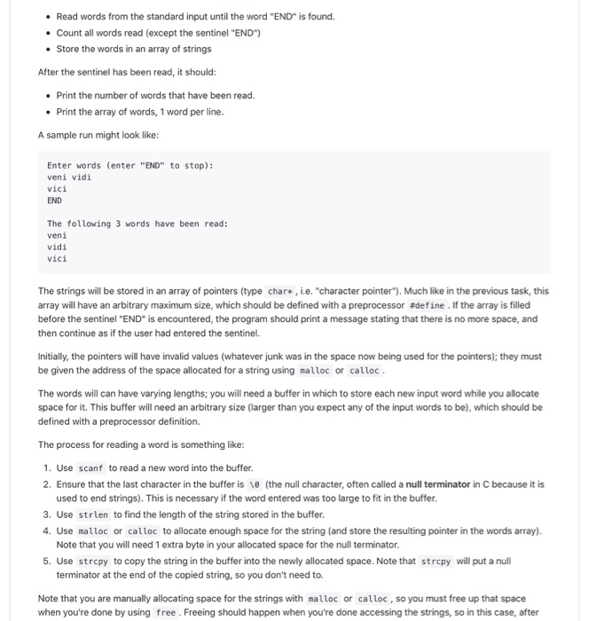 C PROGRAM HELP Read words from the standard input until the word