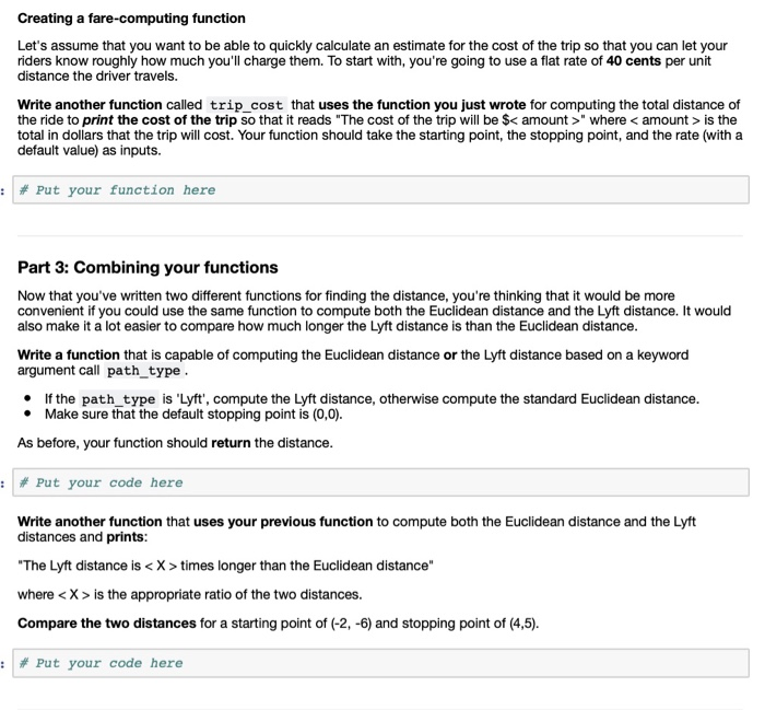  Creating a fare-computing function Let's assume that you want to be