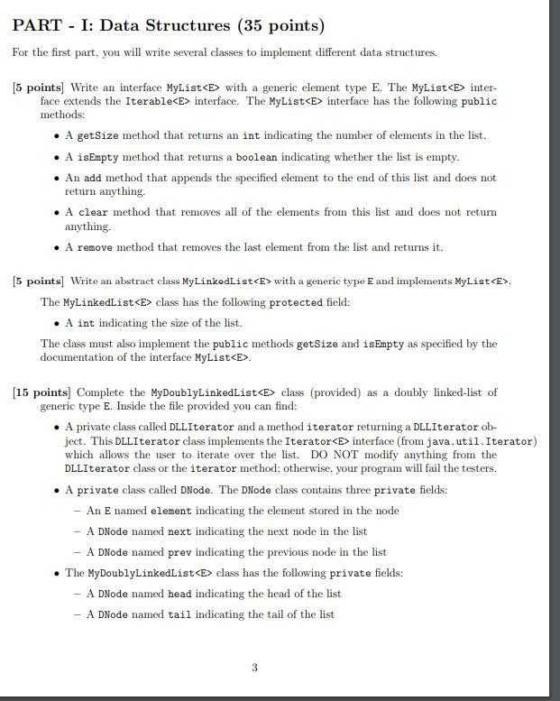  For the first part, you will write several classes to implement