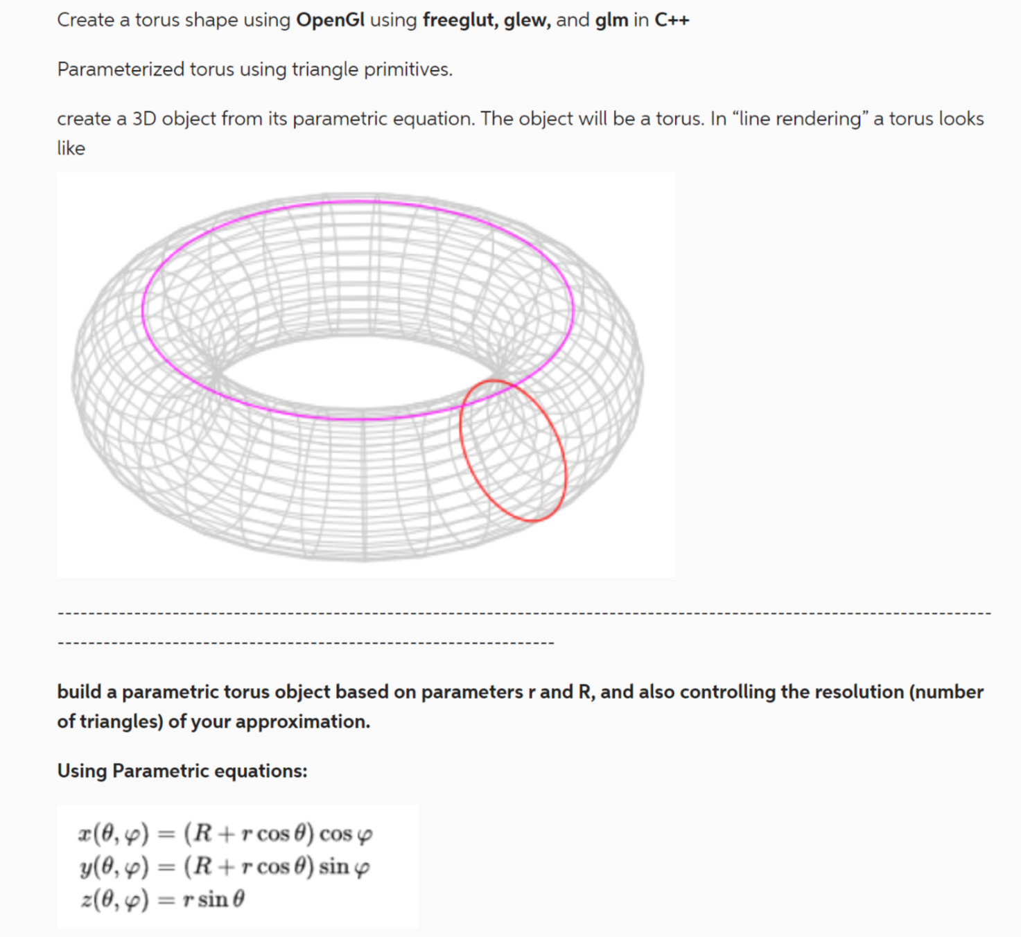  C++ code for OpenGL build a parametric torus object based on