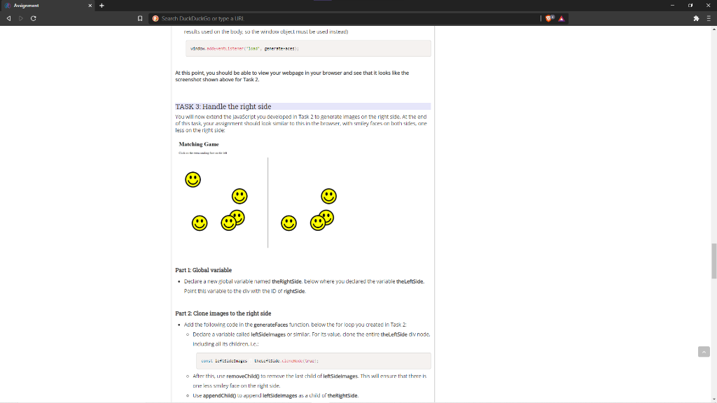 Task 2: Write the JavaScript for the right side of the garne.
