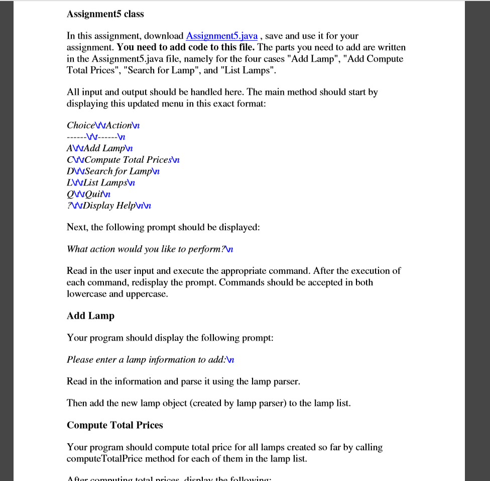 new ArrayList(); try { printMenu(); // print out menu // create a