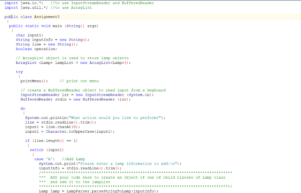 InputStreamReader (System.in); BufferedReader stdin = new BufferedReader (isr); do { System.out.println("What action