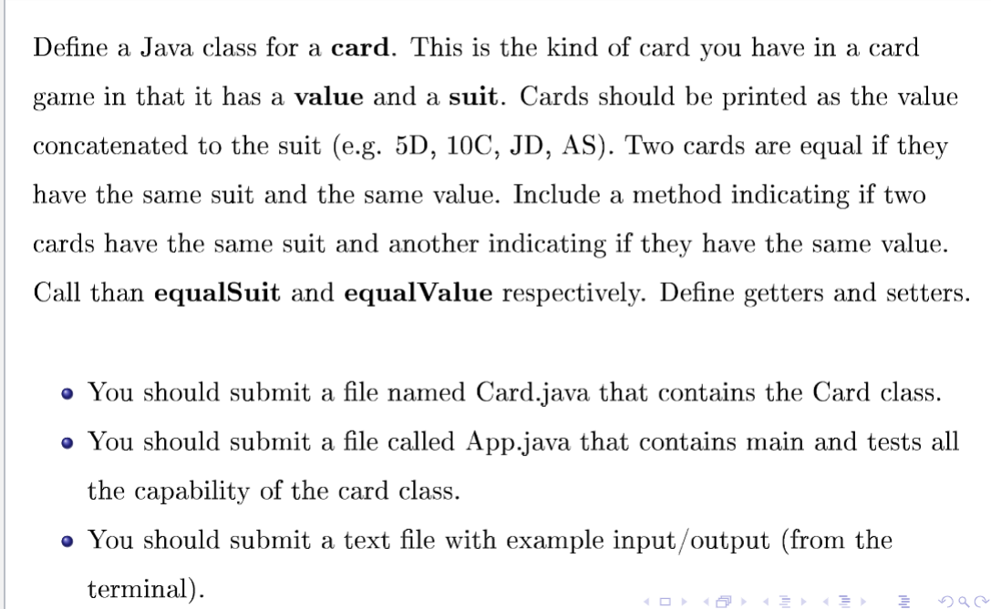 Answer the question in the picture Define a Java class for a