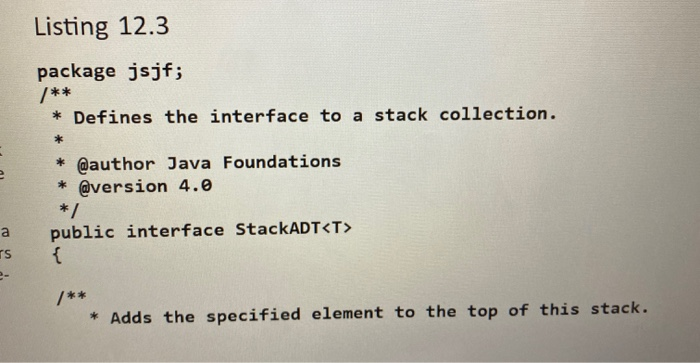  please complete this code in Java Listing 12.3 package jsjf; /**