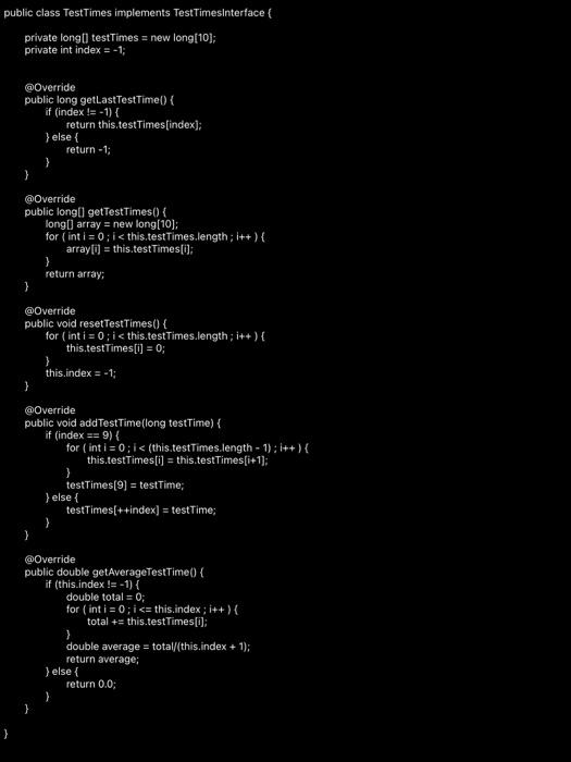 = -1; @Override public long getLastTestTime() { if (index != -1) {