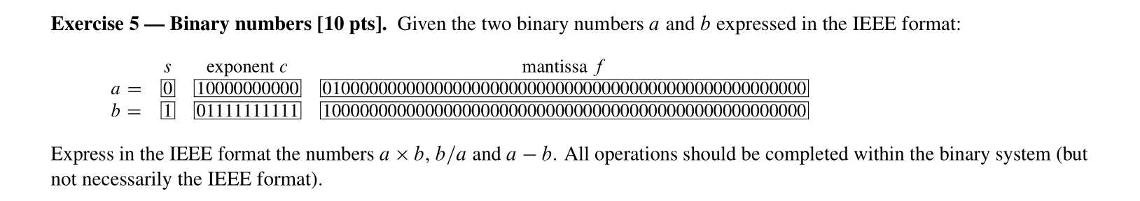  Binary numbers . Given the two binary numbers a and b