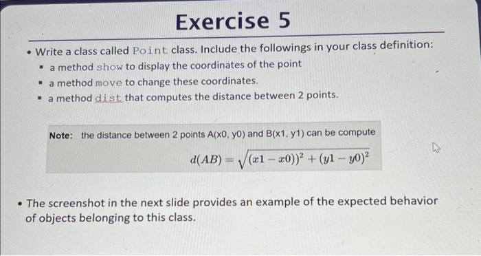 pls help - Write a class called Point class. Include the followings