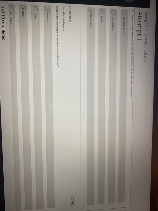  Spring 2020-Cybersecurity Basics Attempt 1 To communicate between the CPU and