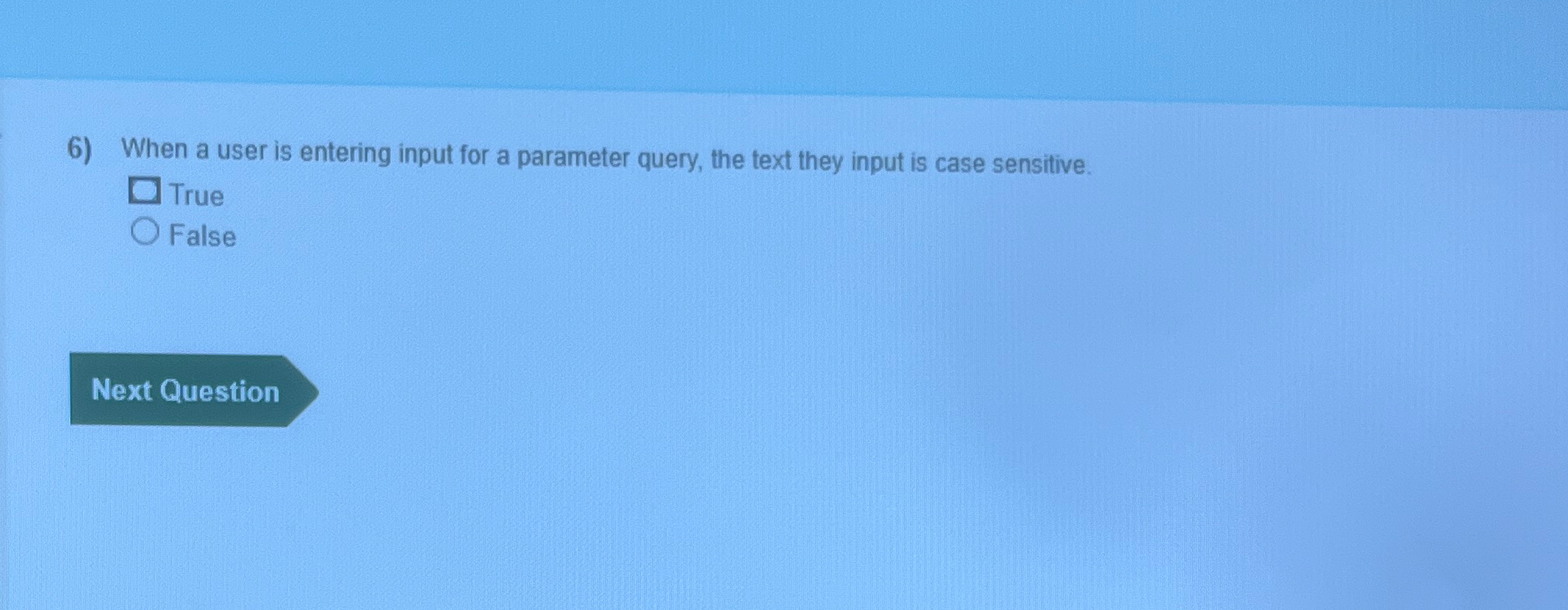  When a user is entering input for a parameter query, the