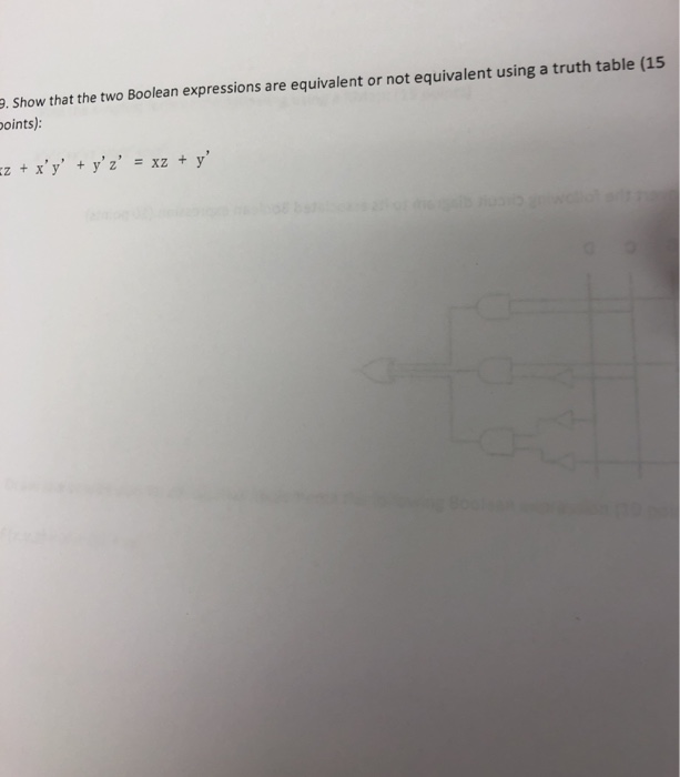  9. Show that the two Boolean expressions are equivalent or not