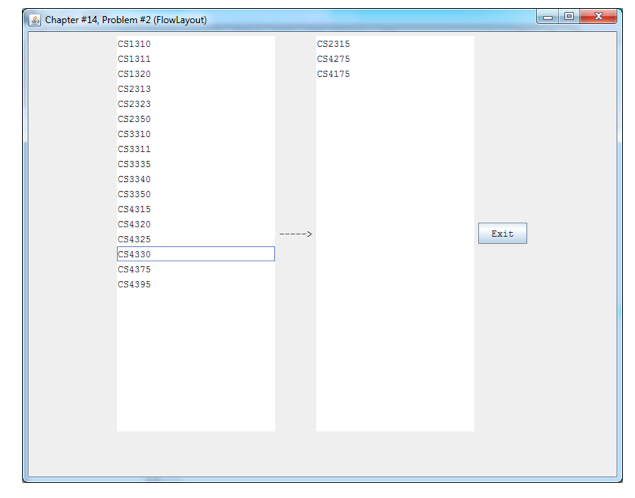 single-selection list box, LB1 -a second list box, LB2 -a label "----->"