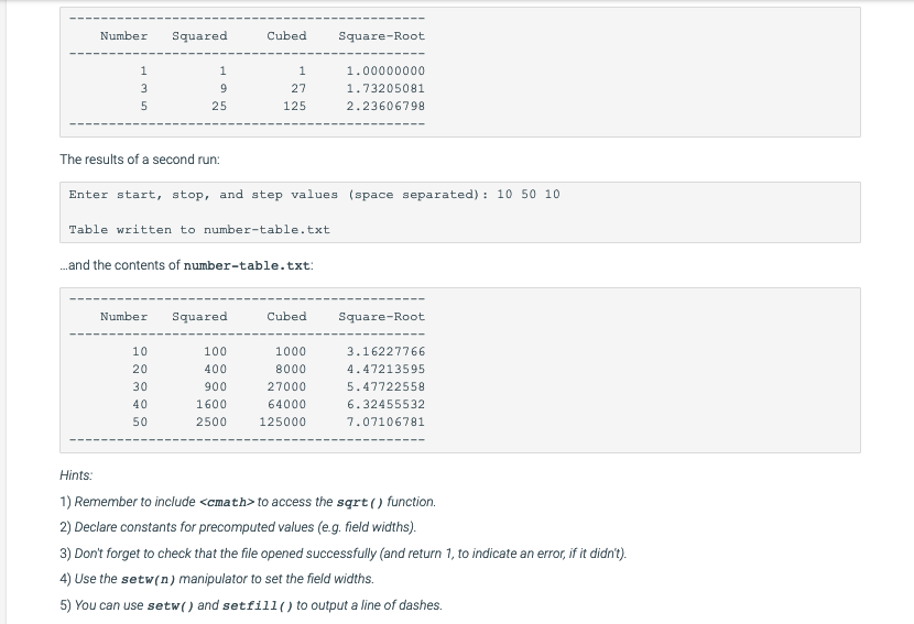 this lab you will write a program that generates a table of