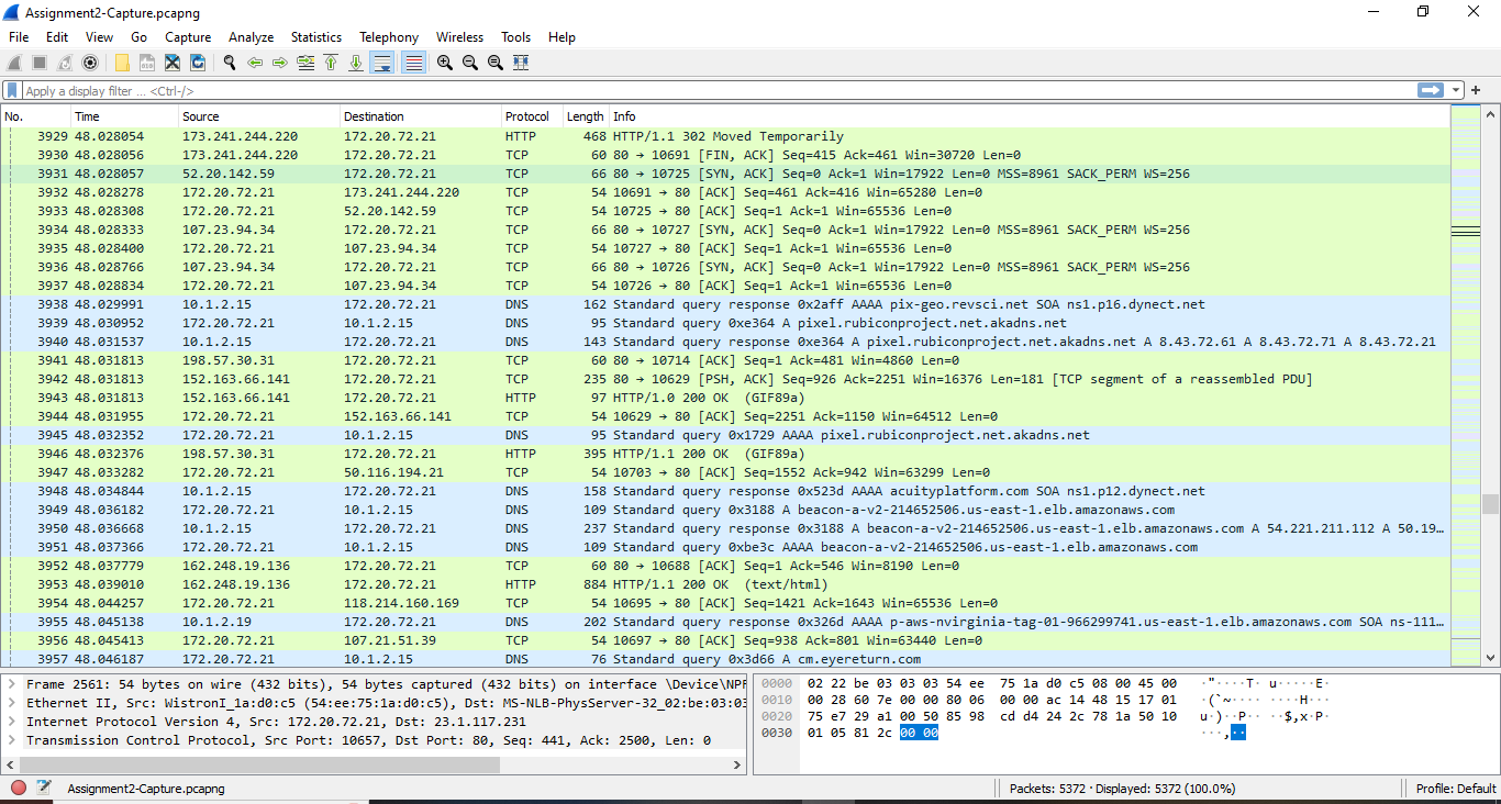 the initiating clients IP address? b. Use packets 130, 131, and 132