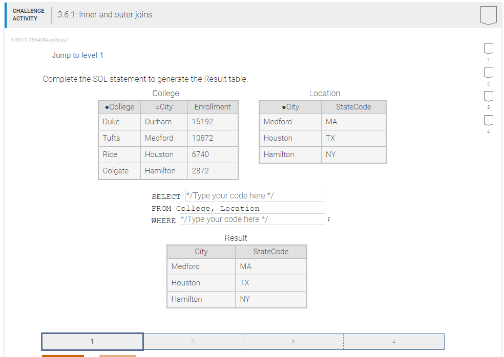  Jump to level 1 Complete the SQL statement to generate the