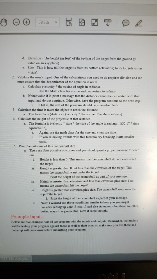 someone give me the program sequence for this assignment 58.3% CSE 110: