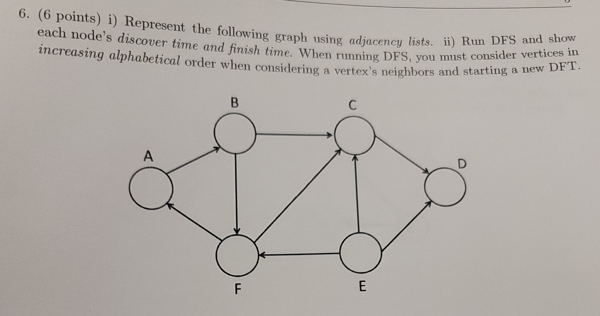  (6 points) i) Represent the following graph using adjacency lists. ii)