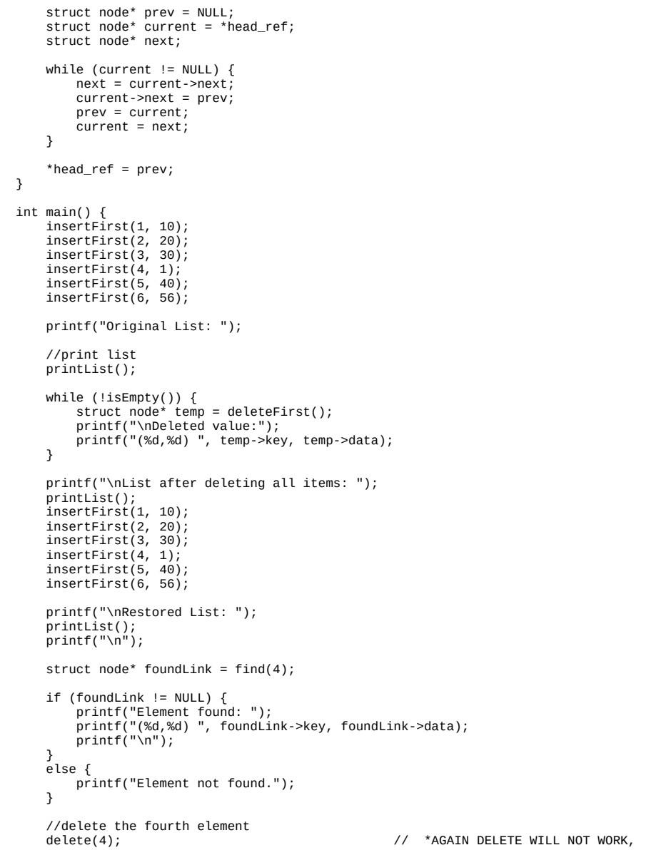 a class of singular linked list in sorted order and print forward