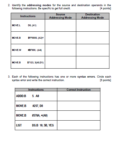  PLEASE SOLVING ALL PARTS 2. Identify the addressing modes for the