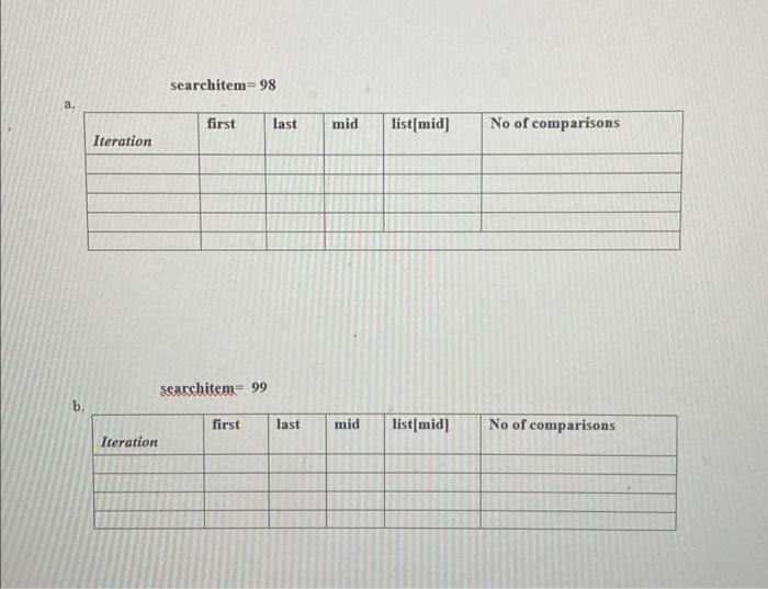 search, how many comparisons are required to determine whether the following items