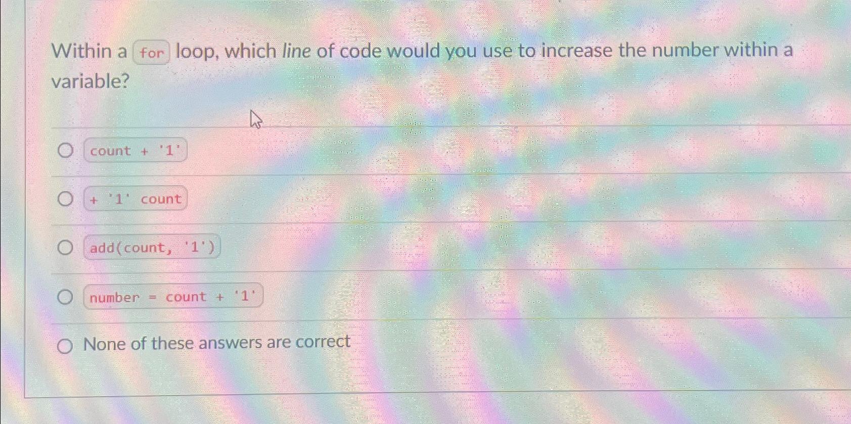  Within a for loop, which line of code would you use