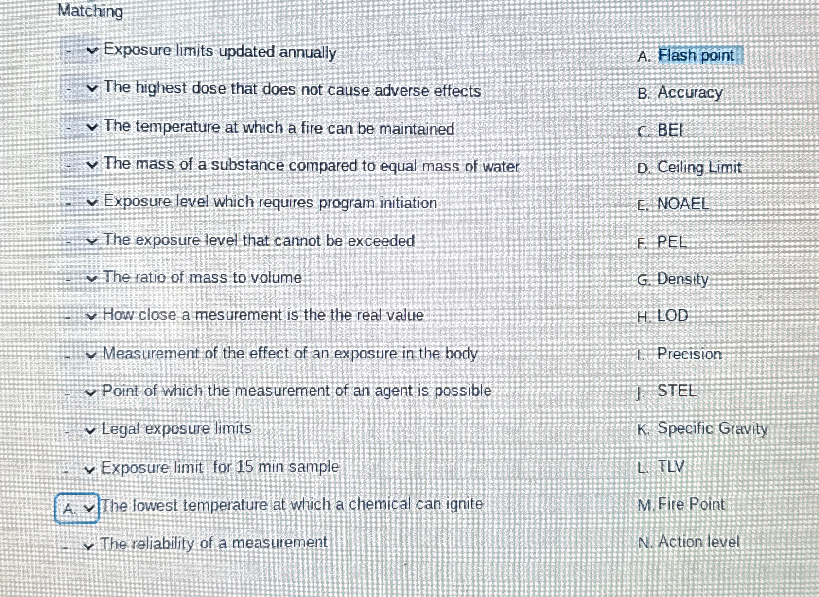 Matching - Exposure limits updated annually The highest dose that does