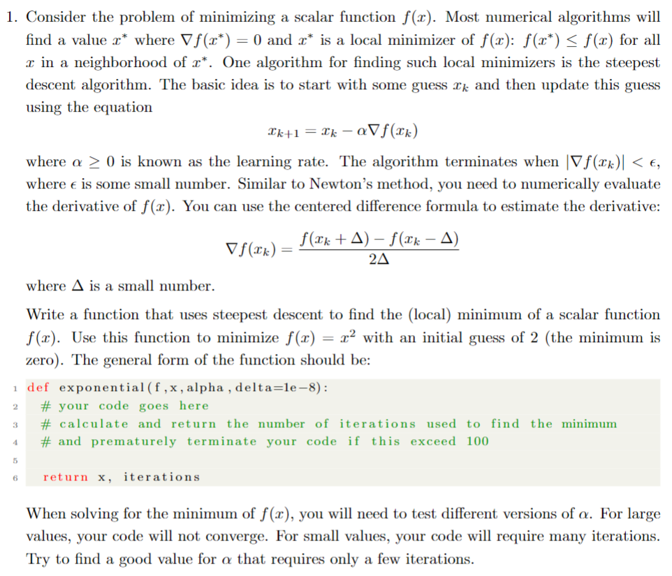 Please solve both 1 and 2 in python. Consider the problem of