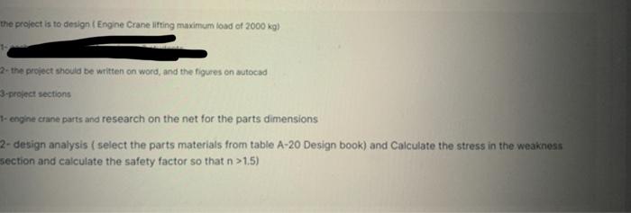  Whe project is to design (Engine Crane lifting maximum load of