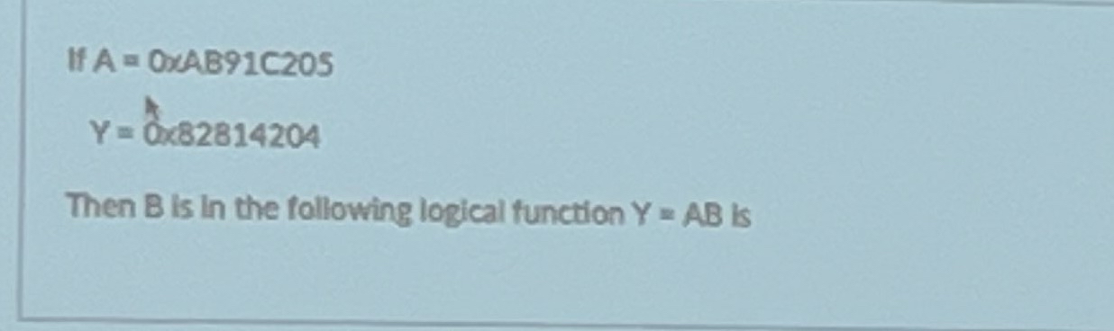  }{205} Y=082814204 Then B is in the following logical function Y=AB