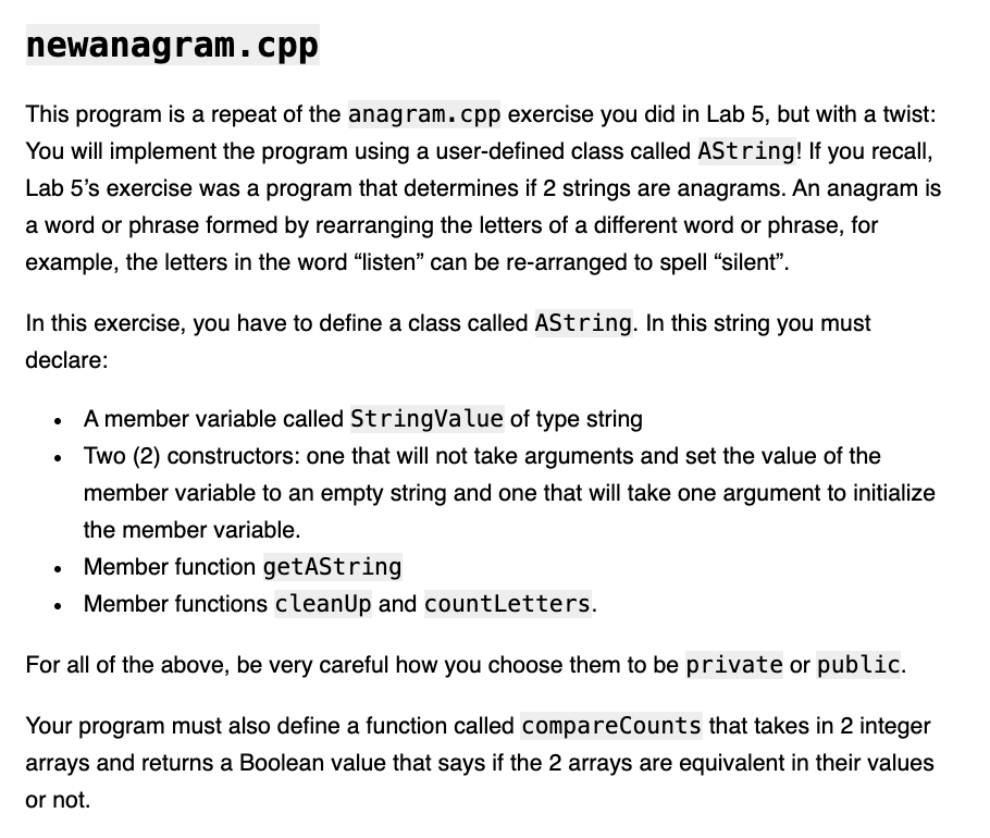 In C++ please newanagram.cpp This program is a repeat of the anagram.cpp