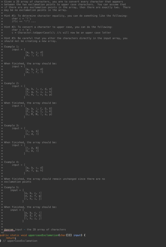 Java 2D array programming * Given a 20 array of characters, you
