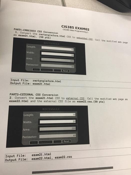  CIS385 EXAMO2 CIS385 Web Programming 1 PART1-EMBEDDED CSS Conversion 1. Convert
