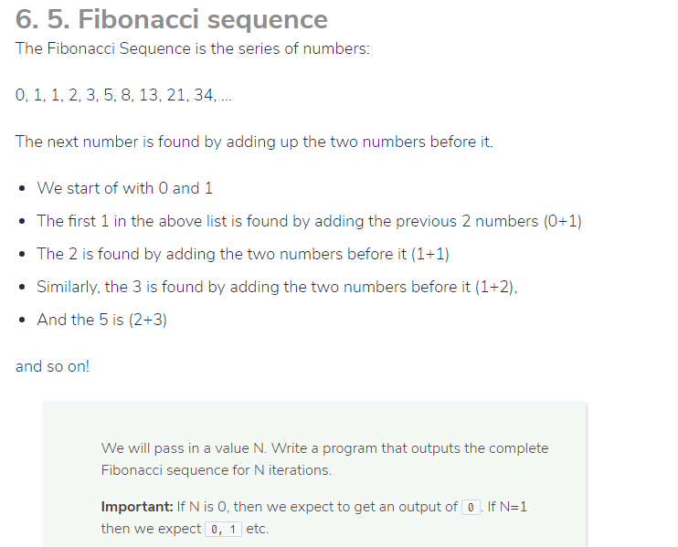 ***please read section that says "IMPORTANT"*** 6. 5. Fibonacci sequence The