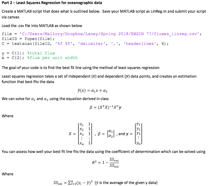 Part 2 Least Squares Regression for oceanographic data Create a MATLAB