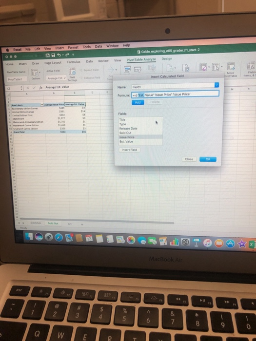 Use the Art worksheet to create a blank Pivot Table on a