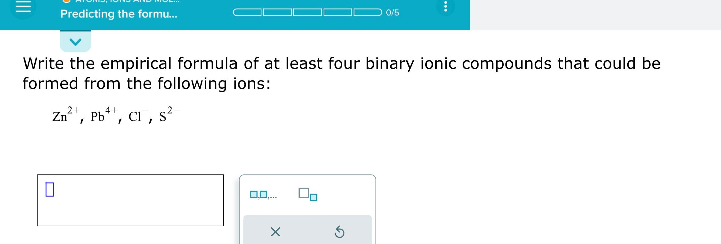 Write the empirical formula of at least four binary ionic compounds