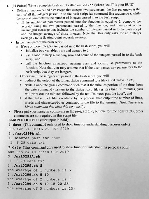  (30 Points) Write a complete bash script called euidA. sh (where