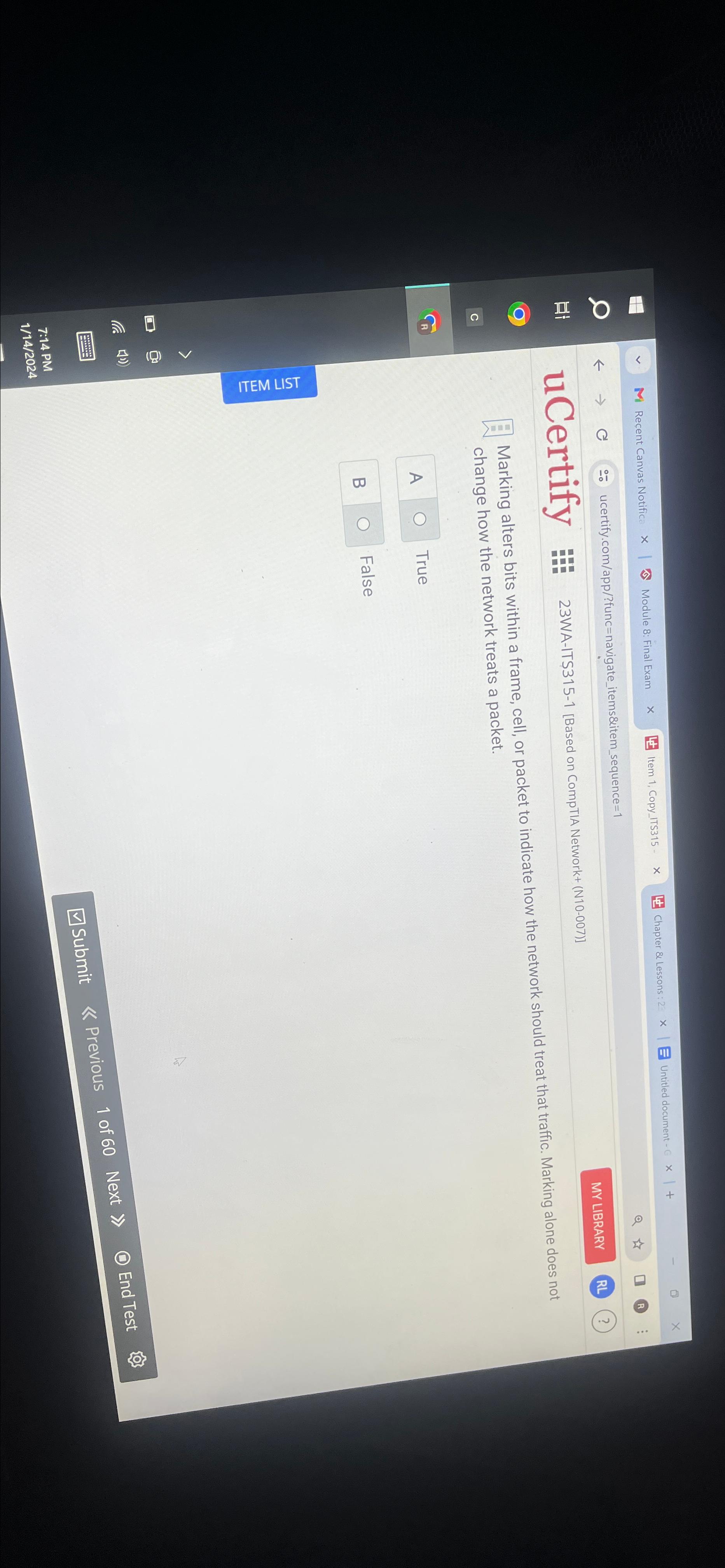  M Recent Canvas Notifica x|diamond| Module 8: Final Exam Item 1,