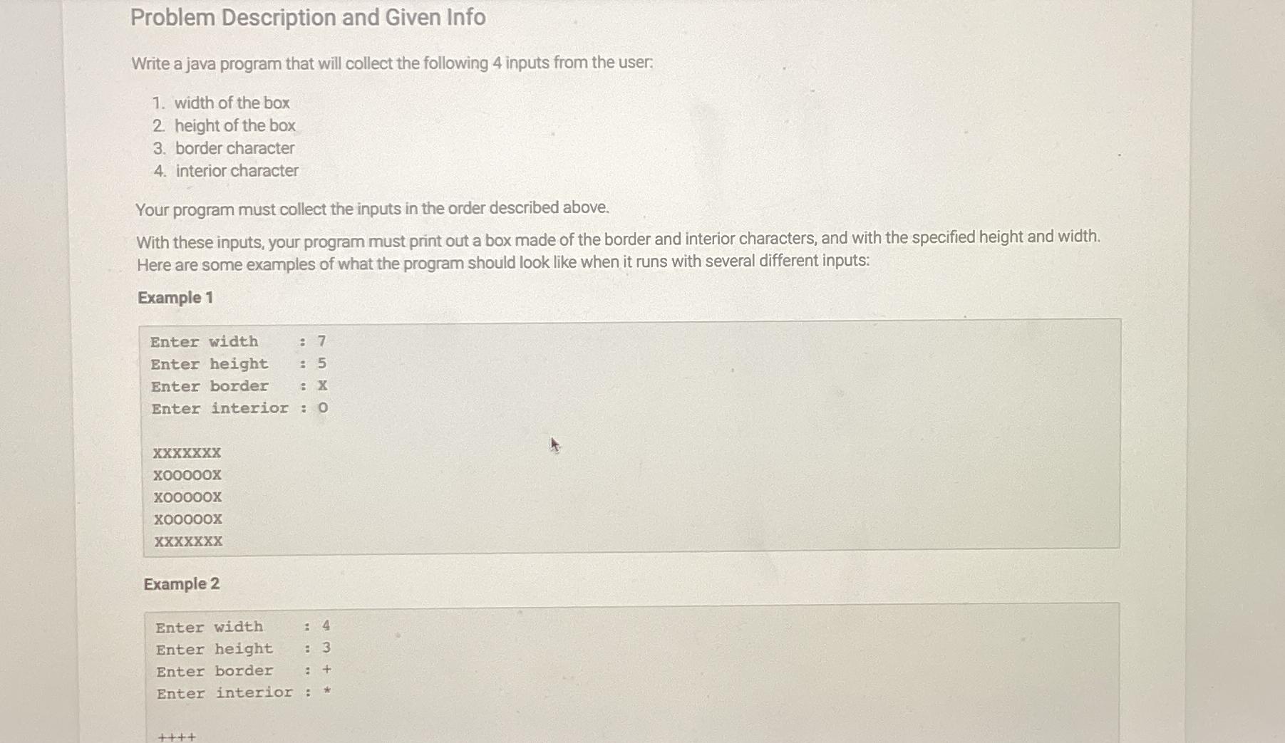  Problem Description and Given Info Write a java program that will