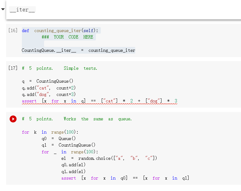 definition of a queue is similar. [46] class Queue (object): def __init__(self):