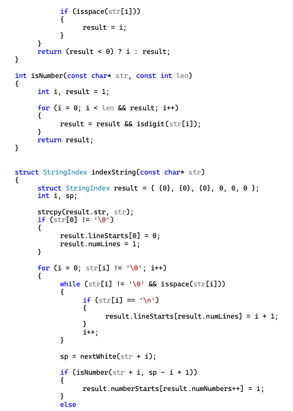 23 struct StringIndex \{ char str[MAX_STRING_SIZE +1]; int wordStarts[MAX_INDEX_SIZE]; int lineStarts[MAX_INDEX_SIZE]; int