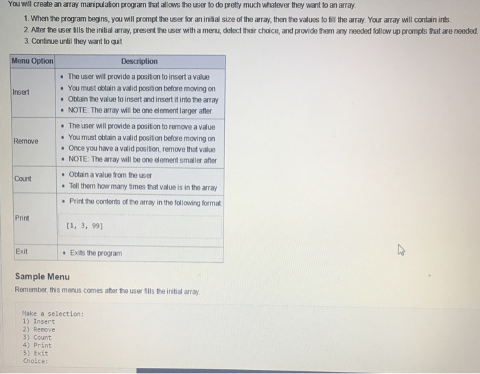  Write program using C++ code You will create an array manipulation