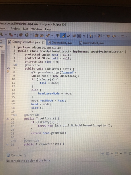 method of the double Linked List. Double list (past the test). But