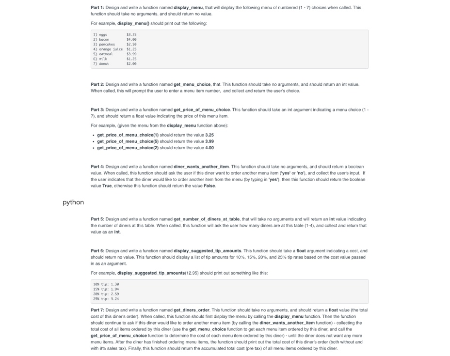  I want the answer in python thanks! Part 1: Design and