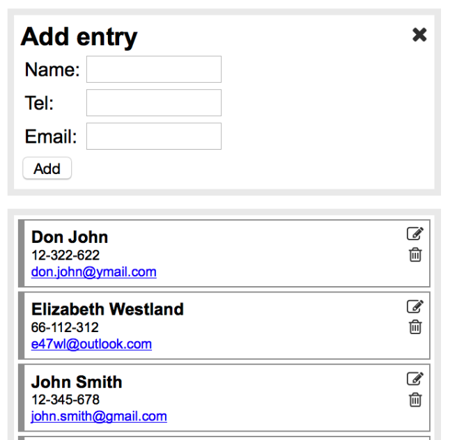 Im making a simple address book application using JavaScript (plus HTML and