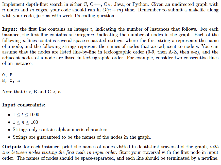 Please write this in Java or Python Implement depth-first search in either